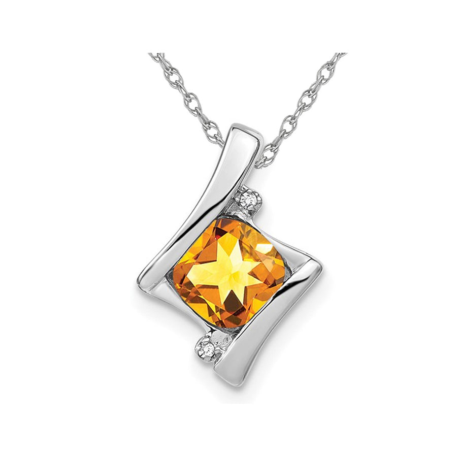 1.25 Carat (ctw) Solitaire Citrine Pendant Necklace in 14K White Gold with Chain Image 1