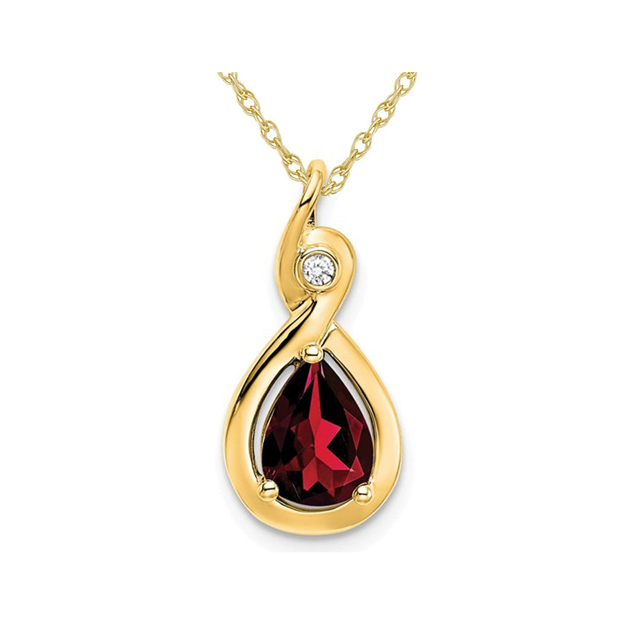 1.40 Carat (ctw) Natural Garnet Drop Pendant Necklace in 14K Yellow Gold with Chain Image 1