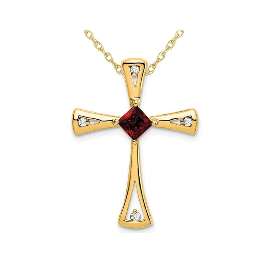 3/10 Carat (ctw) Garnet Cross Pendant Necklace in 14K Yellow Gold with Chain Image 1