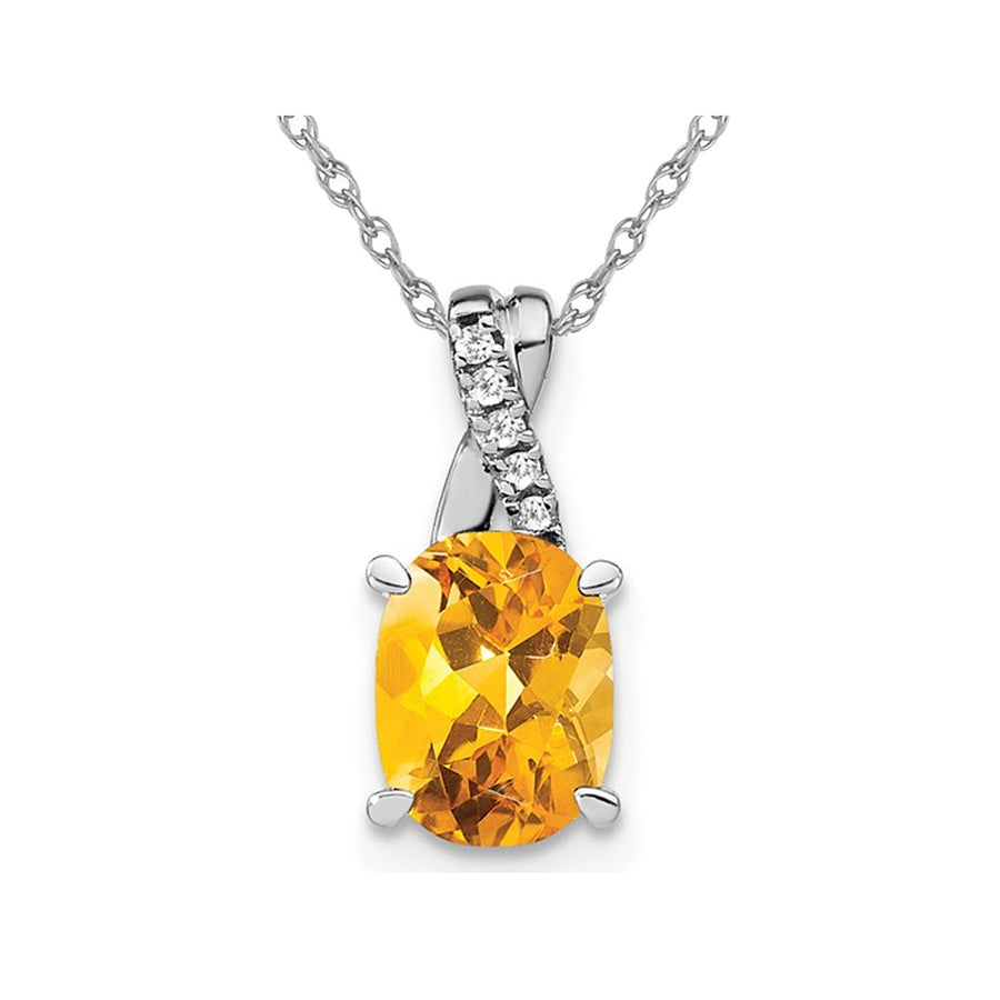 1.25 Carat (ctw) Oval Drop Citrine Pendant Necklace in 14K White Gold with Chain Image 1