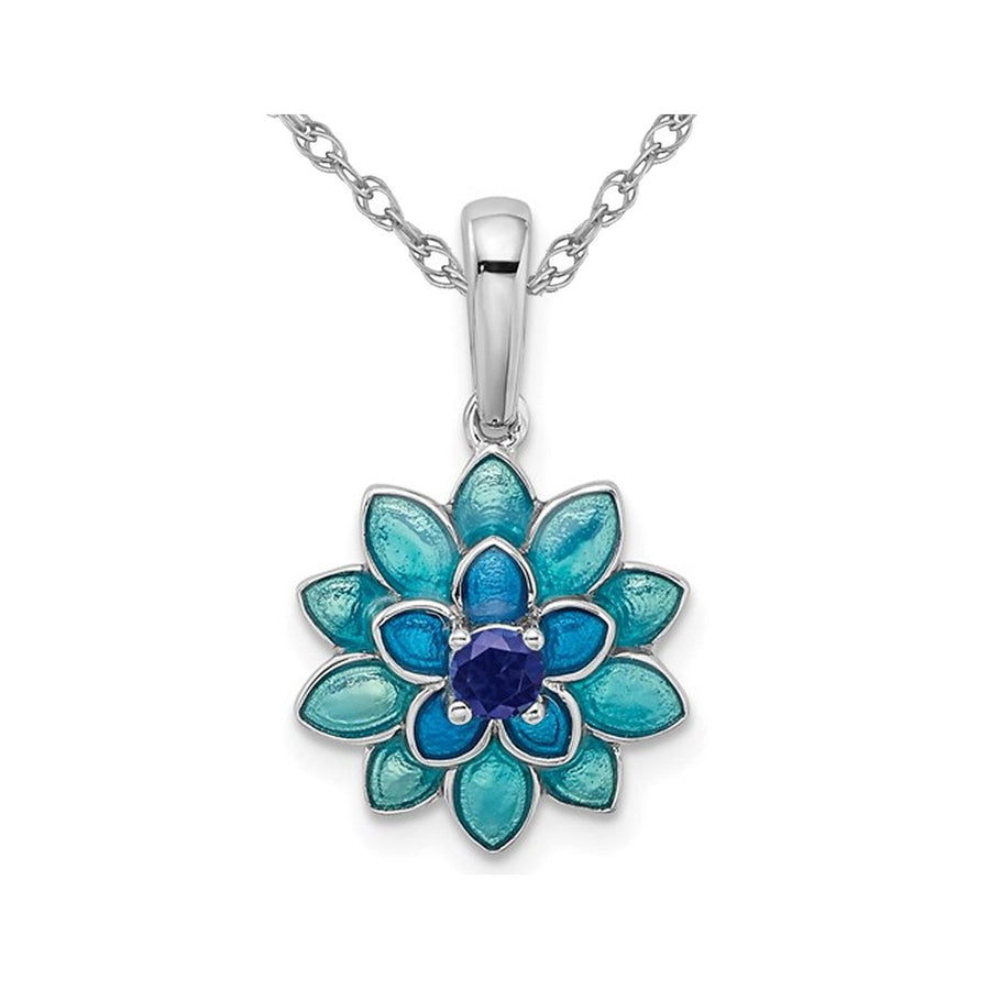 1/8 Carat (ctw) Lab-Created Blue Sapphire Flower Pendant Necklace in Sterling Silver with Chain Image 1