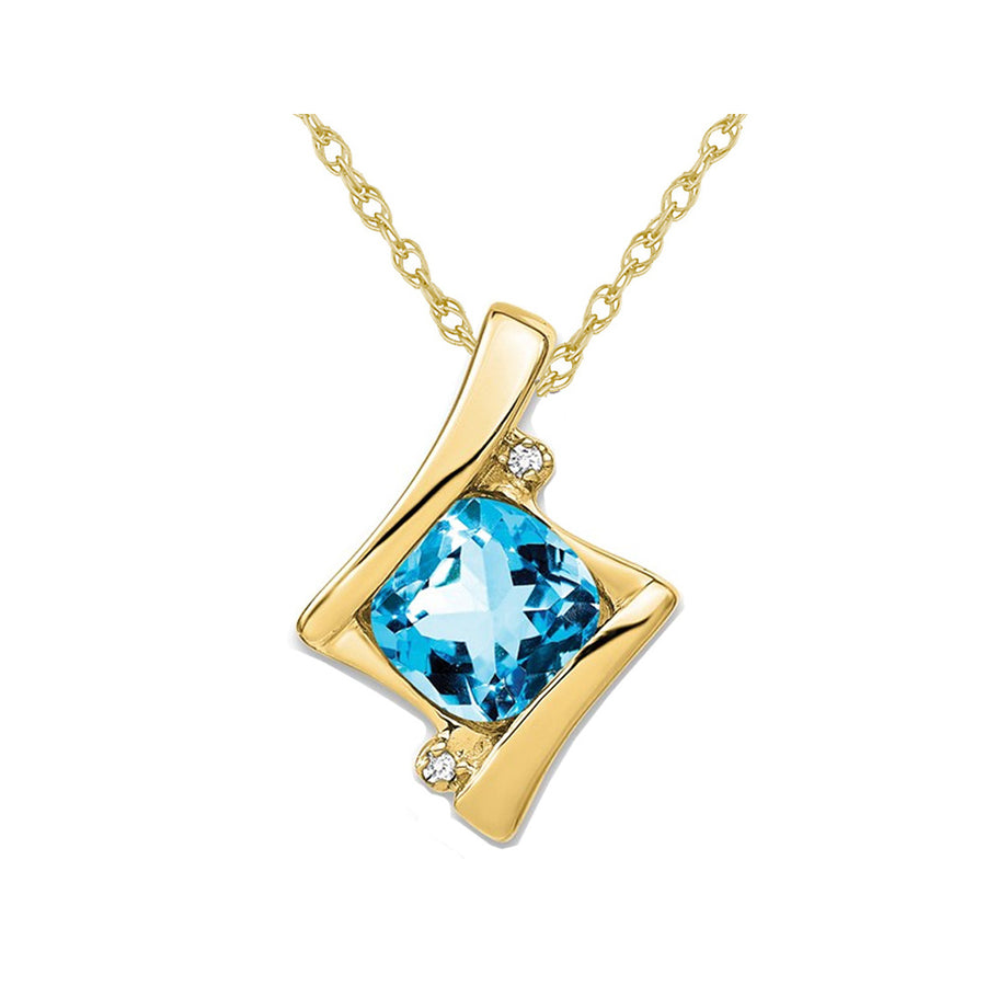 1.25 Carat (ctw) Blue Topaz Pendant Necklace in 14K Yellow Gold With Chain Image 1