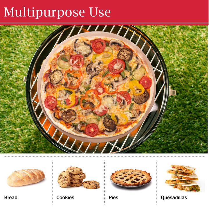 Pizza Stone - 15-Inch Pizza Stone for Oven or Grill with Pizza Cutter and Metal Serving Rack/Handles - Pizza Oven Image 4