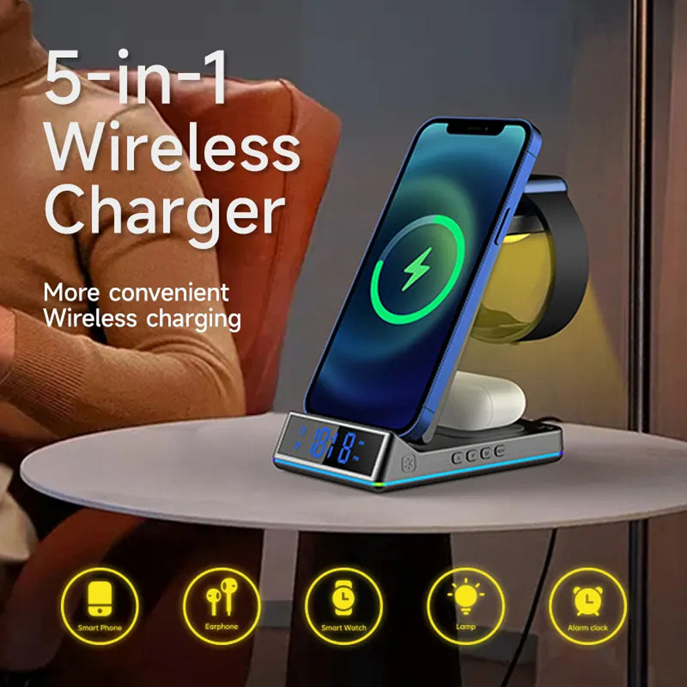 3 in 1 Wireless Charger with Clock/Alarm and Night Light15W Fast Charging Station Compatible with iPhone AirPods and Image 2