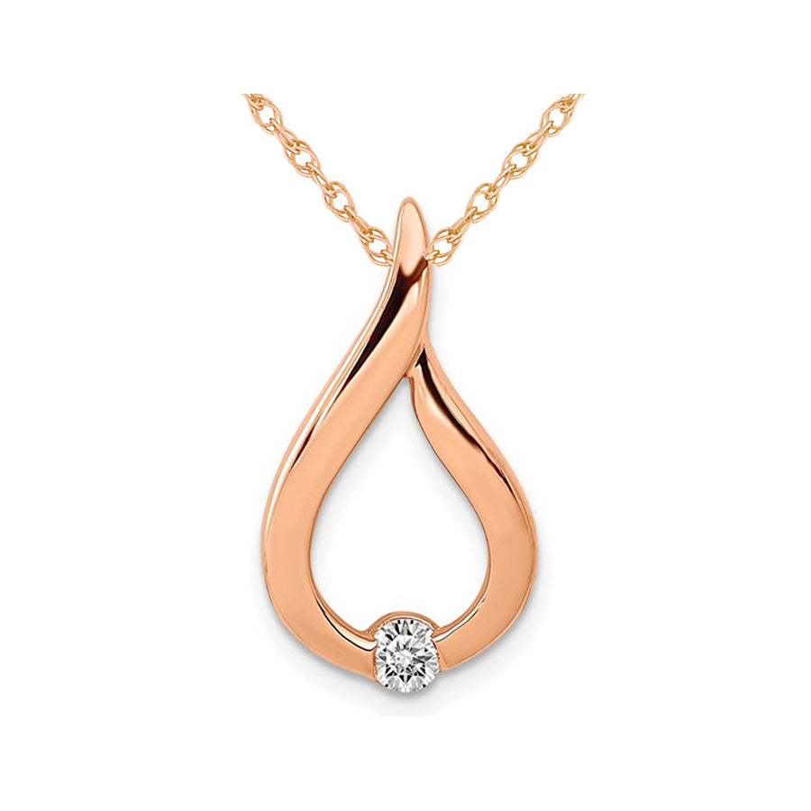 1/10 Carat (ctw) Diamond Solitaire Drop Pendant Necklace in 14K Rose Pink Gold with Chain Image 1