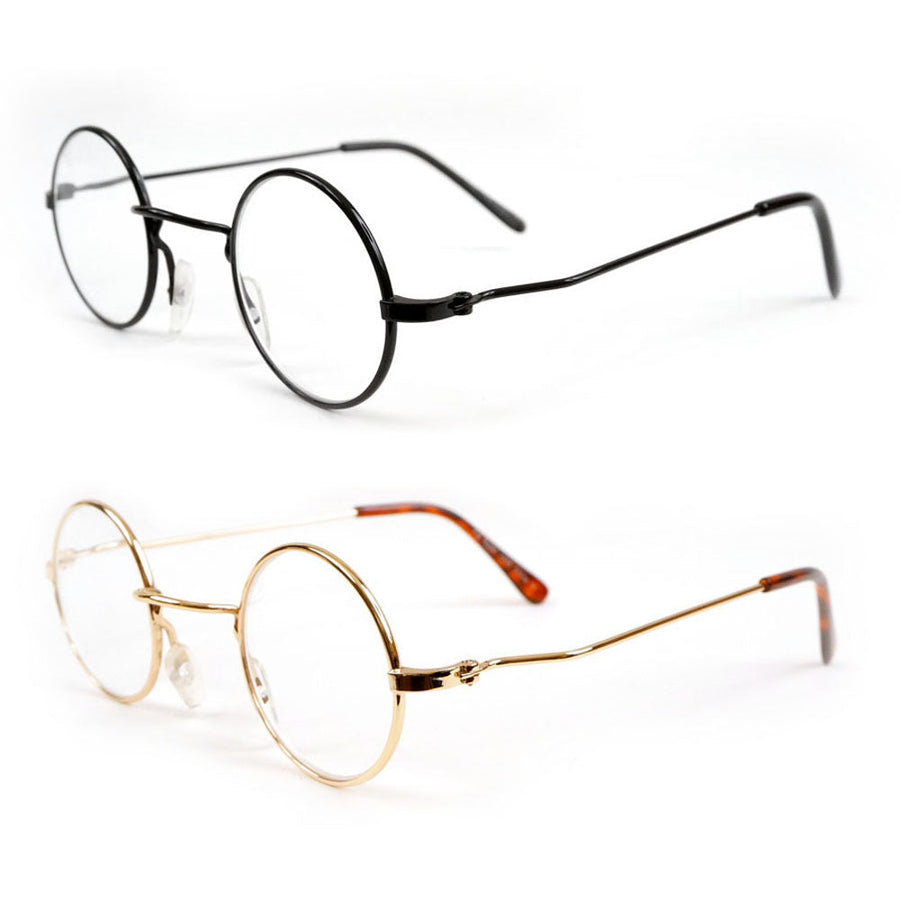 Lennon Style Round Metal Reading Glasses Black Gold Small Size Readers Image 1