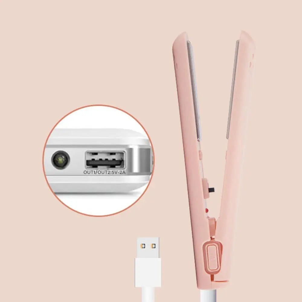 2 In 1 Hair Straightener USB Ceramics Cordless Heating Curling Flat Iron Image 2