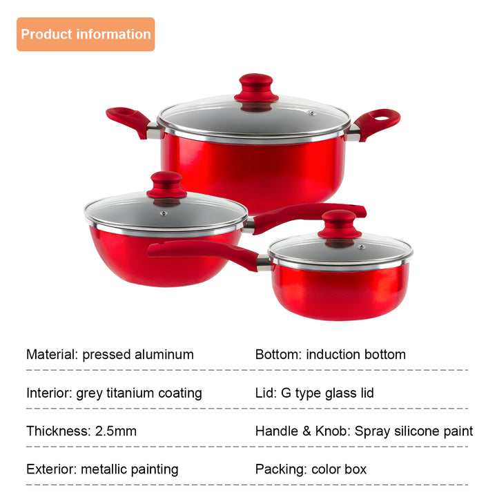 6 PCS Kitchen Nonstick Pan Red Cookware Set Image 7
