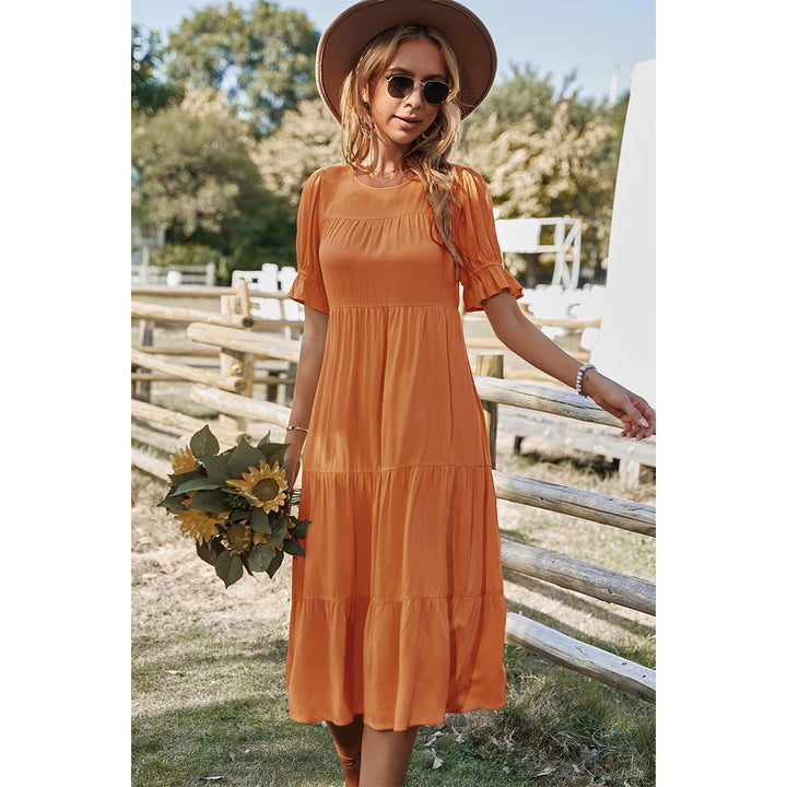 Bell Sleeves Easy Tiered Midi Dress Image 1