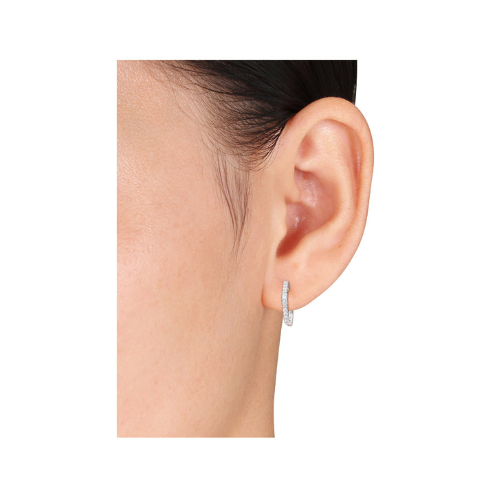 1/4 Carat (ctw) Synthetic Moissanite Pentagon Hoop Earrings in Sterling Silver Image 4