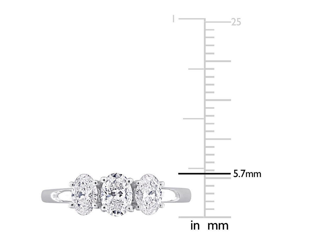 1.00 Carat (ctw VS1-VS2G-H) Lab-Grown Oval Diamond Three Stone Ring in 14K White Gold Image 3