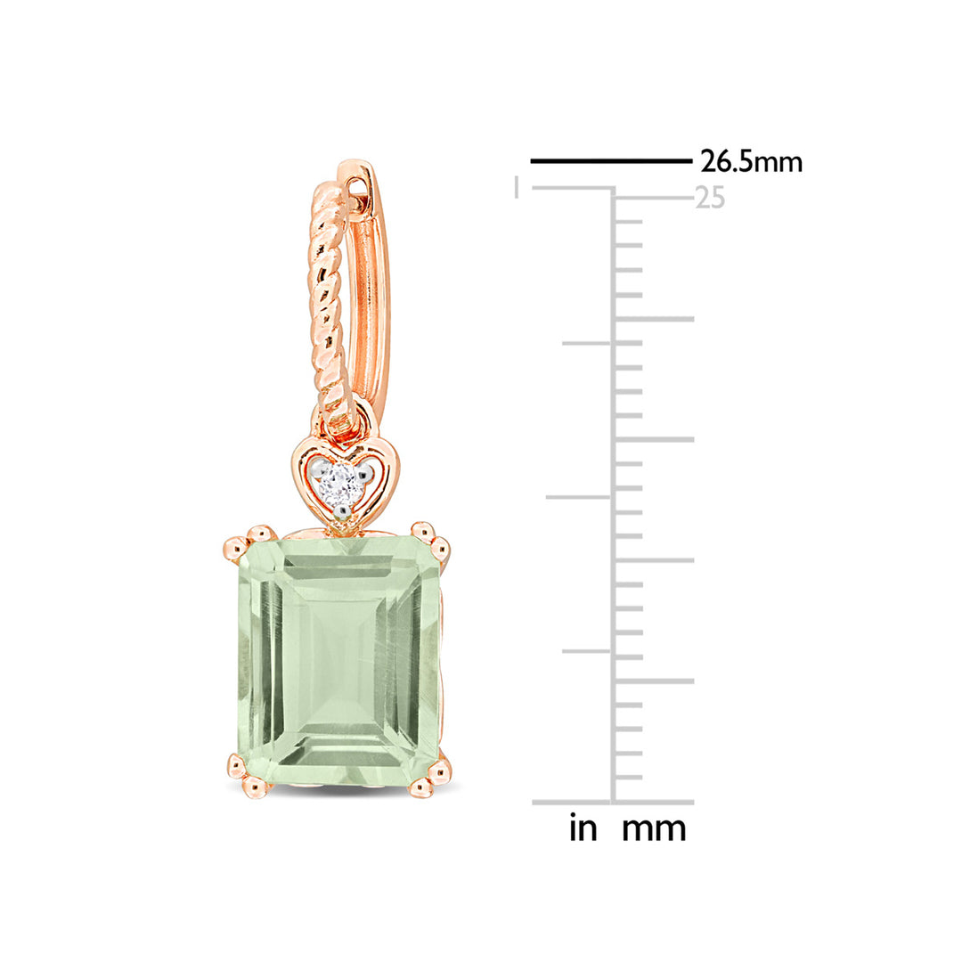 6.45 Carat (ctw) Green Quartz and White Topaz Dangle Earrings in Rose Sterling Silver Image 3