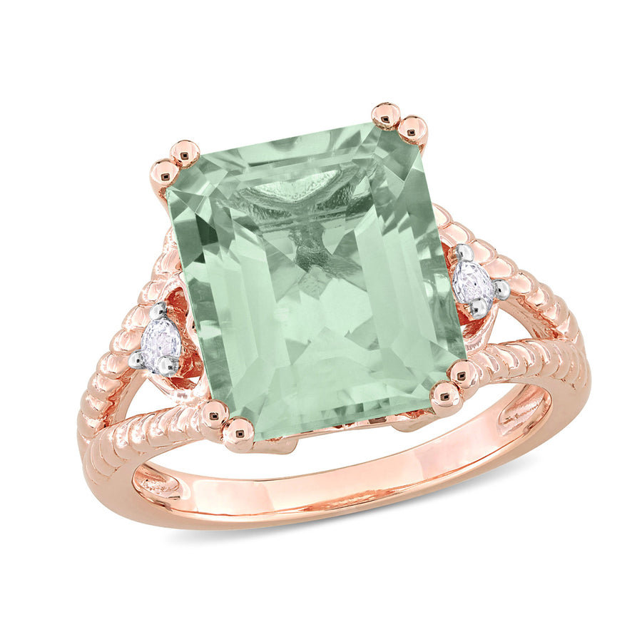 5.67 Carat (ctw) Green Quartz and White Topaz Ring in Pink Sterling Silver Image 1
