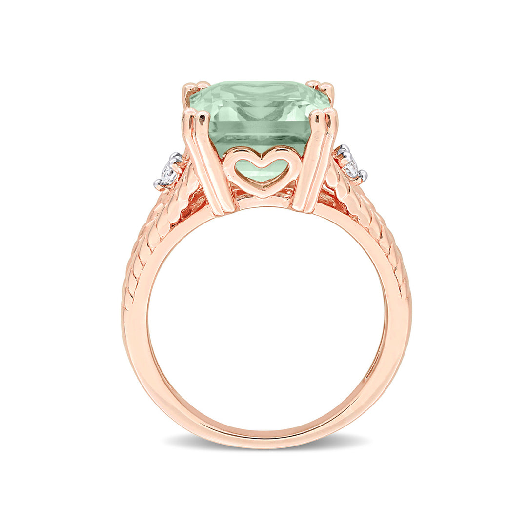5.67 Carat (ctw) Green Quartz and White Topaz Ring in Pink Sterling Silver Image 3