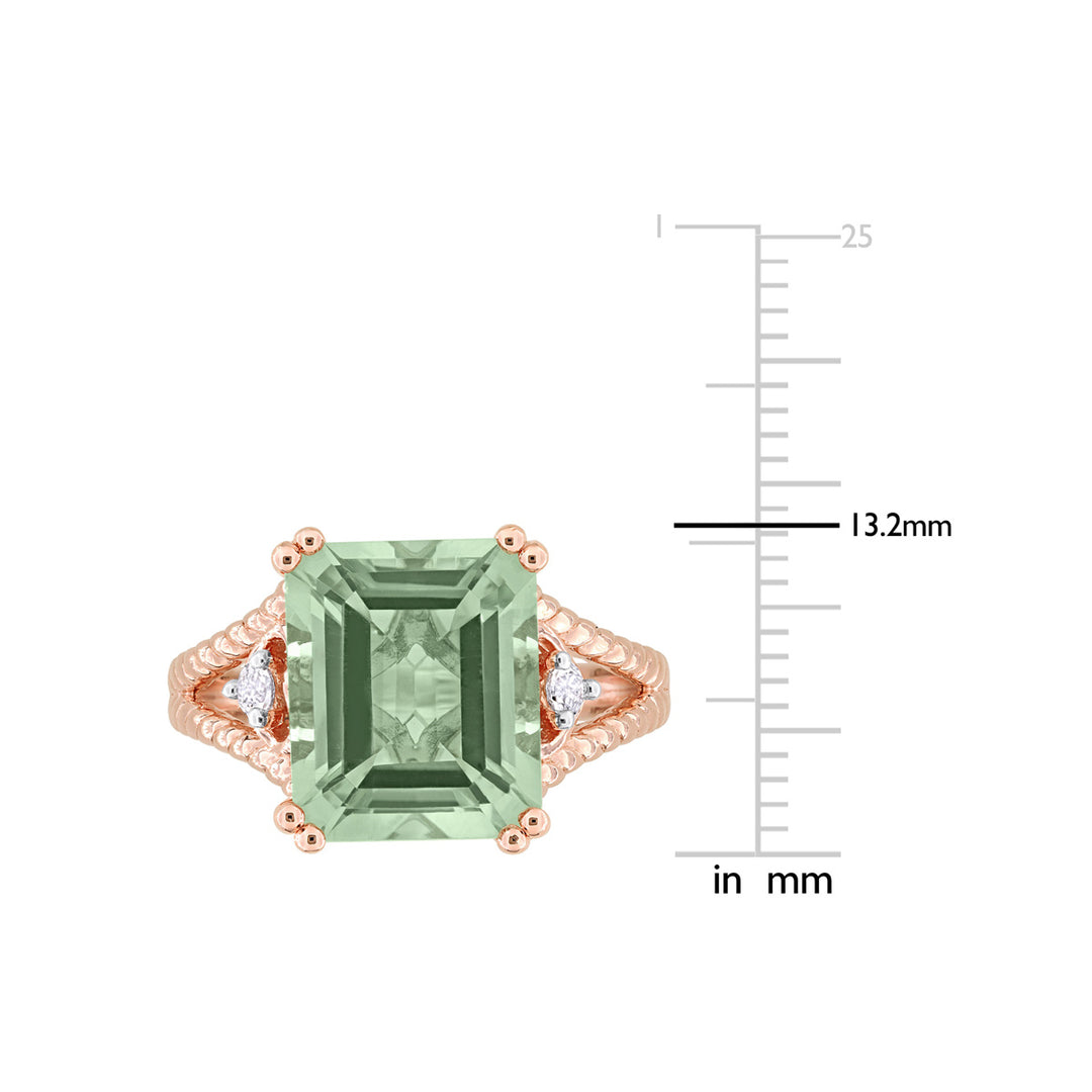 5.67 Carat (ctw) Green Quartz and White Topaz Ring in Pink Sterling Silver Image 4