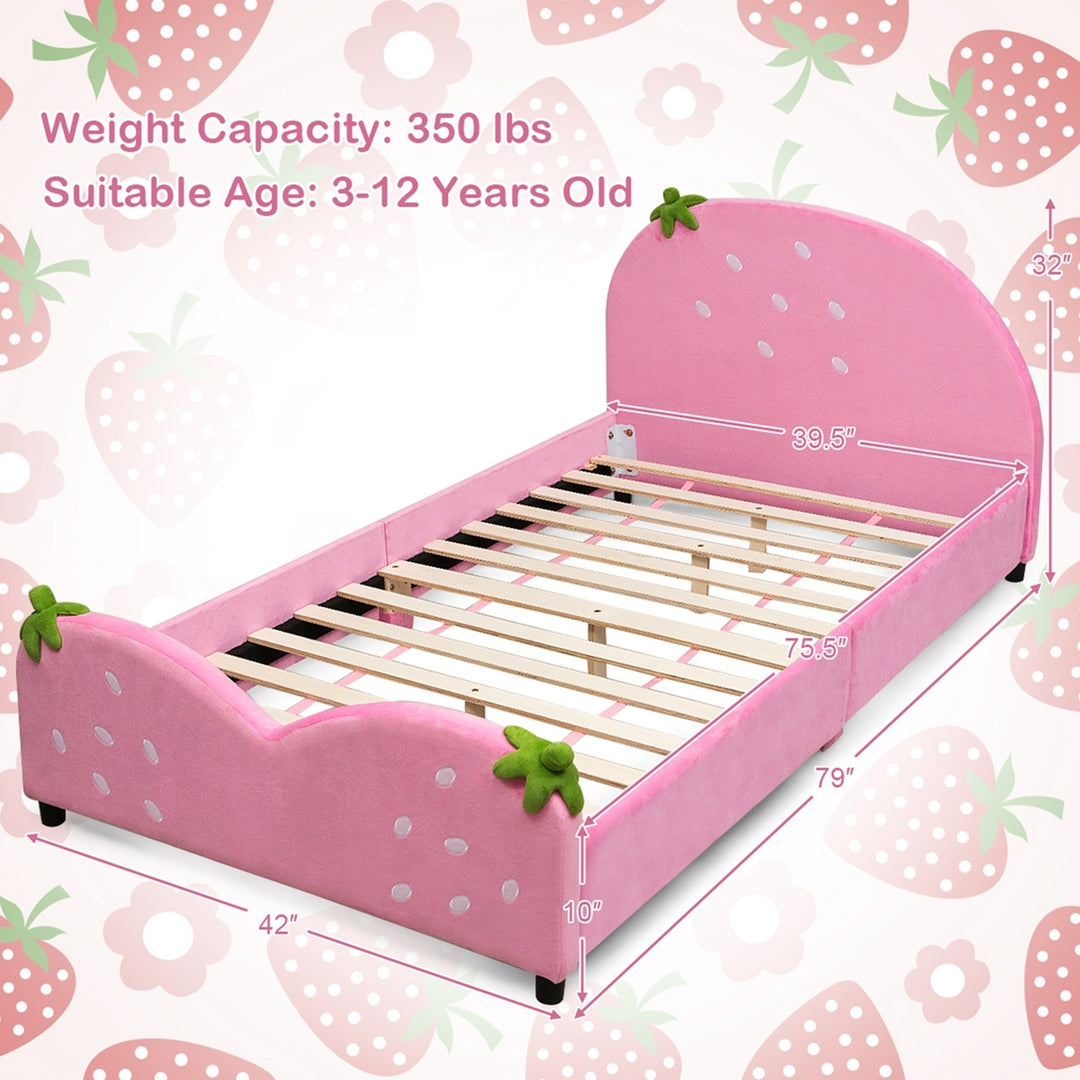 Kids Children Upholstered Platform Toddler Bed Bedroom Furniture Berry Pattern Image 3