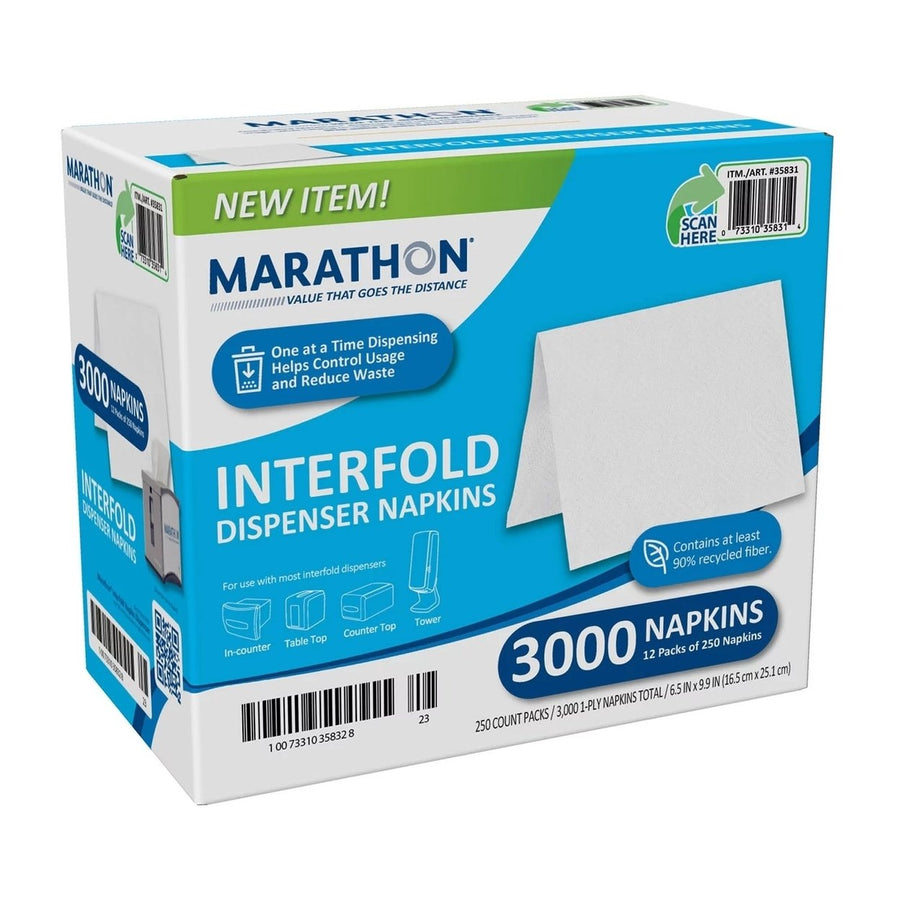 Marathon Interfold 1-Ply NapkinsWhite3000 Per Case (250 Napkins/Pk12 Pack) Image 1