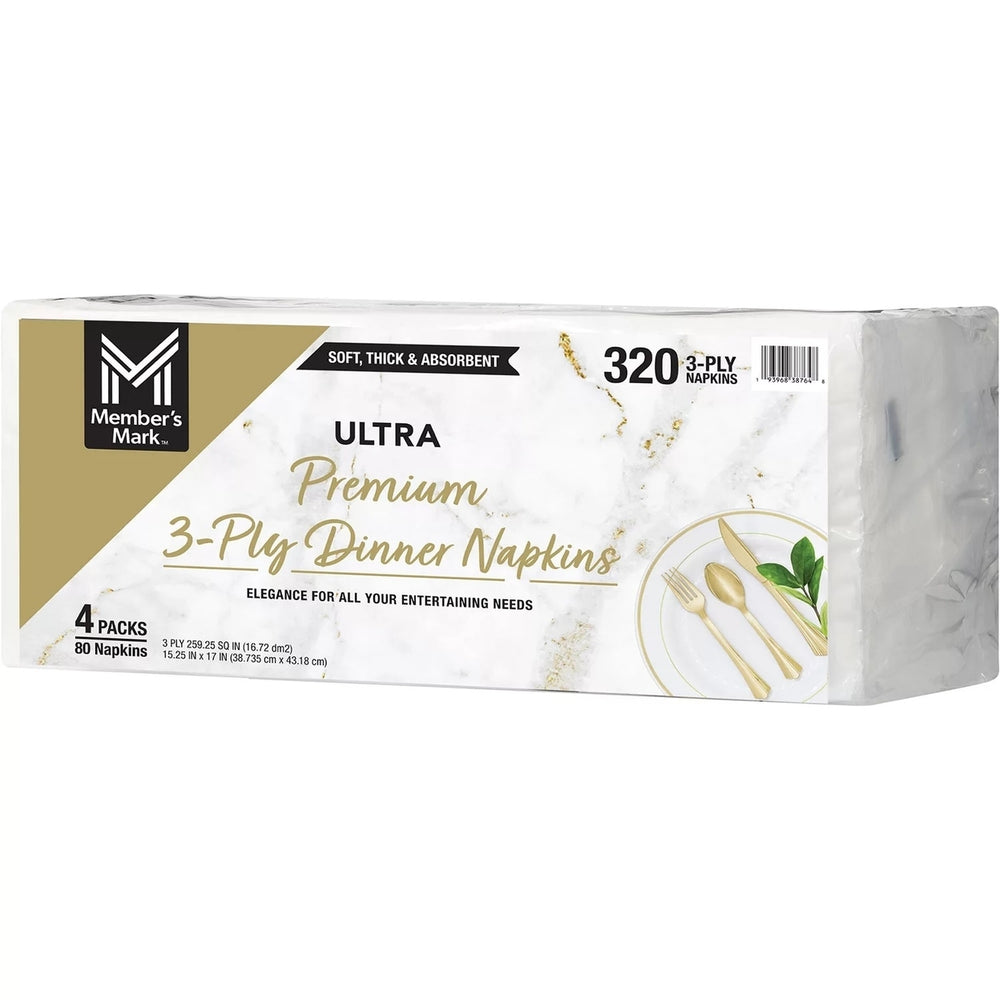 Members Mark Premium White 3-Ply Dinner Napkins15" x 17" (80/Pack4 Pack) Image 2
