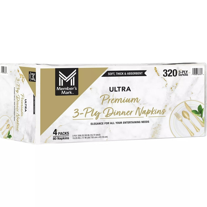 Members Mark Premium White 3-Ply Dinner Napkins15" x 17" (80/Pack4 Pack) Image 3