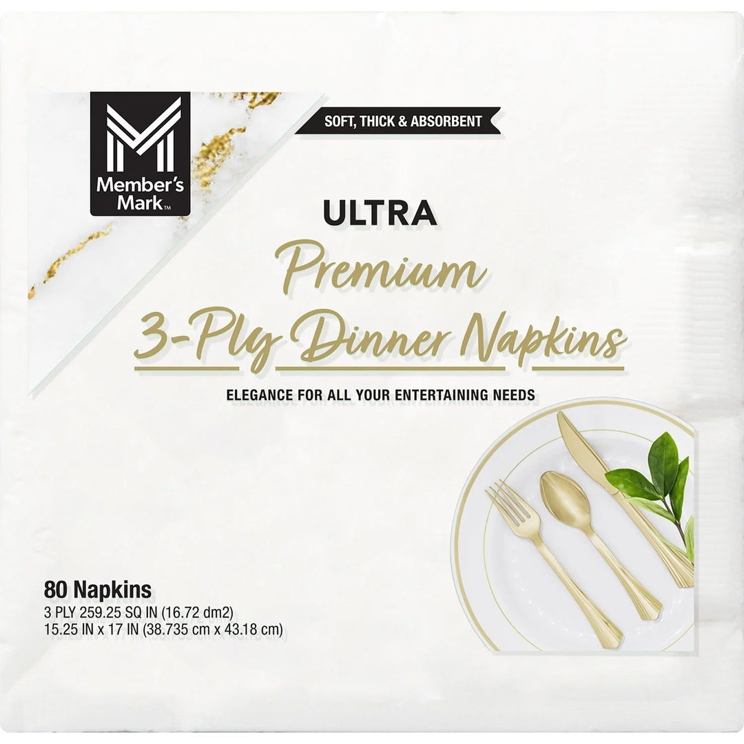 Members Mark Premium White 3-Ply Dinner Napkins15" x 17" (80/Pack4 Pack) Image 4