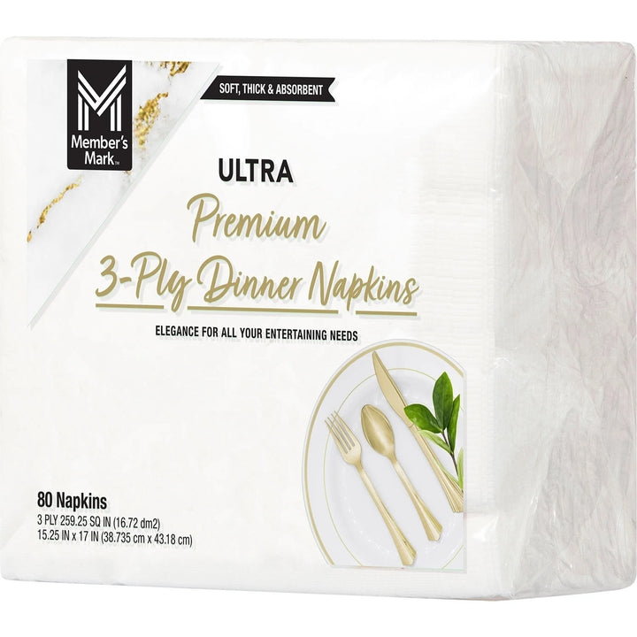 Members Mark Premium White 3-Ply Dinner Napkins15" x 17" (80/Pack4 Pack) Image 4