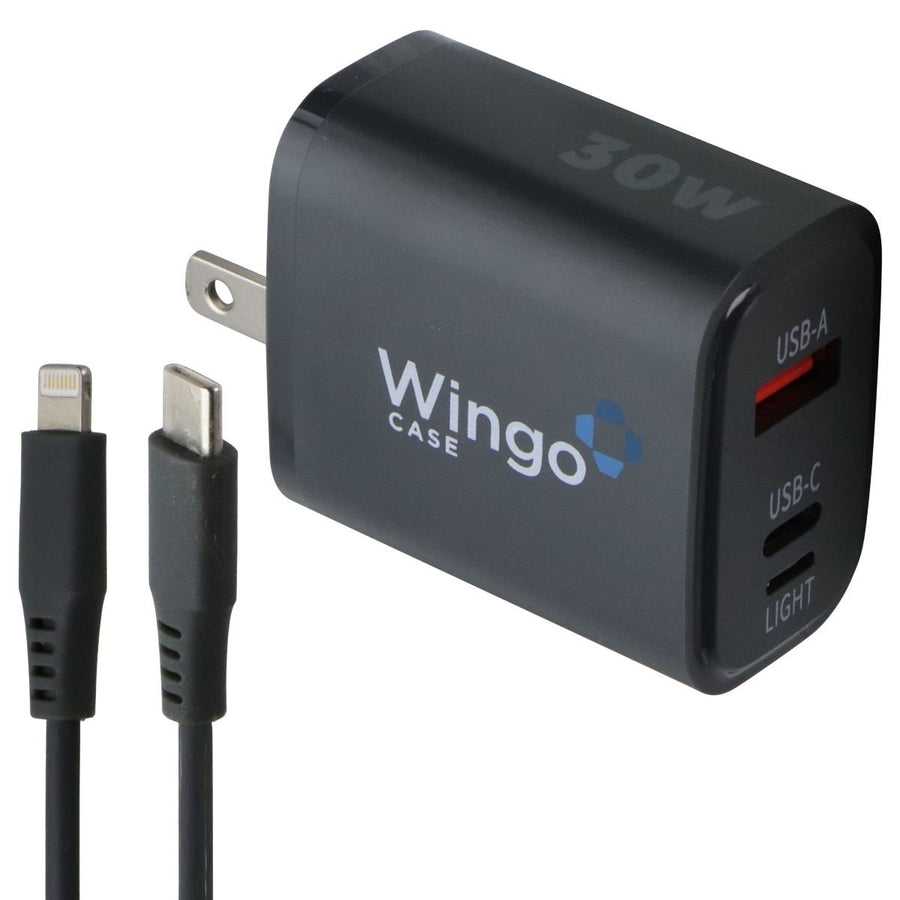 WingoCase (30W) 3-Port Adapter for USB-A/USB-C/Lightning Cables with 5-Ft Cable Image 1