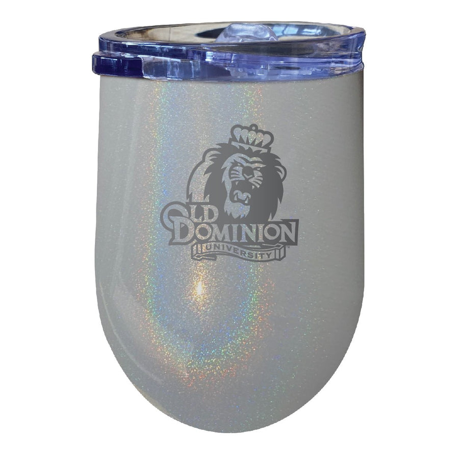 Old Dominion Monarchs NCAA Laser-Etched Wine Tumbler - 12oz Rainbow Glitter Gray Stainless Steel Insulated Cup Image 1