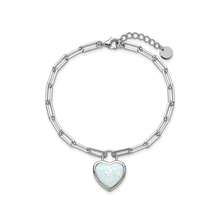 Lab Created Opal Heart Paperclip Bracelet in Sterling Silver (7.00 Inch) Image 4