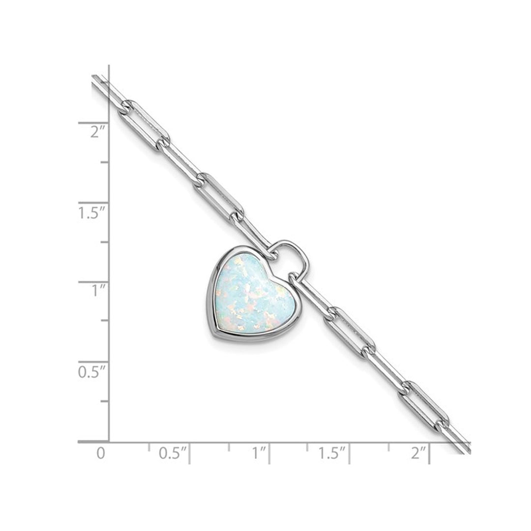 Lab Created Opal Heart Paperclip Bracelet in Sterling Silver (7.00 Inch) Image 4