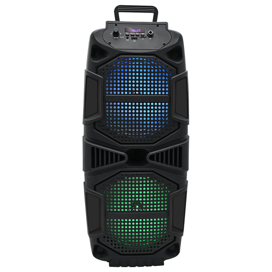 Technical Pro 1000 Watt Rechargeable Bluetooth Speaker - Dual 8" Colorful LED WoofersTWSUSB ModeSD CardFM RadioMic Input Image 1