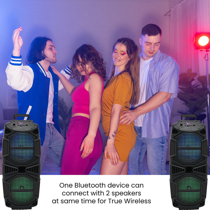 Technical Pro 1000 Watt Rechargeable Bluetooth Speaker - Dual 8" Colorful LED WoofersTWSUSB ModeSD CardFM RadioMic Input Image 6