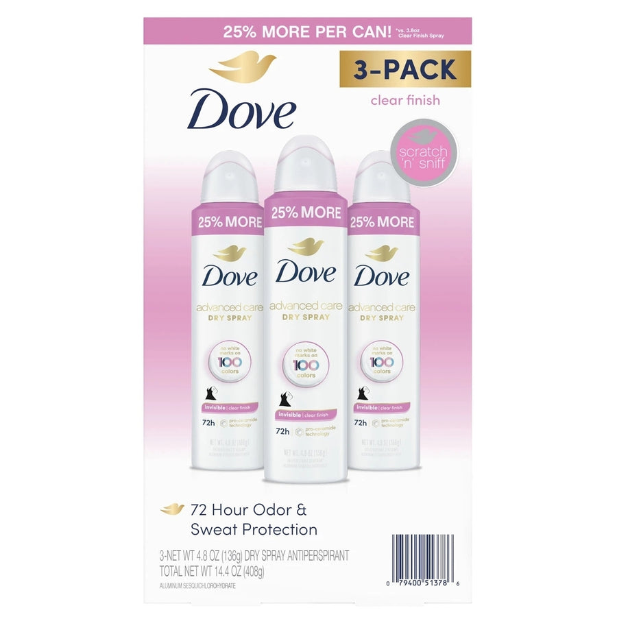 Dove Advanced Care Clear Finish Antiperspirant Spray4.8 Ounce (Pack of 3) Image 1