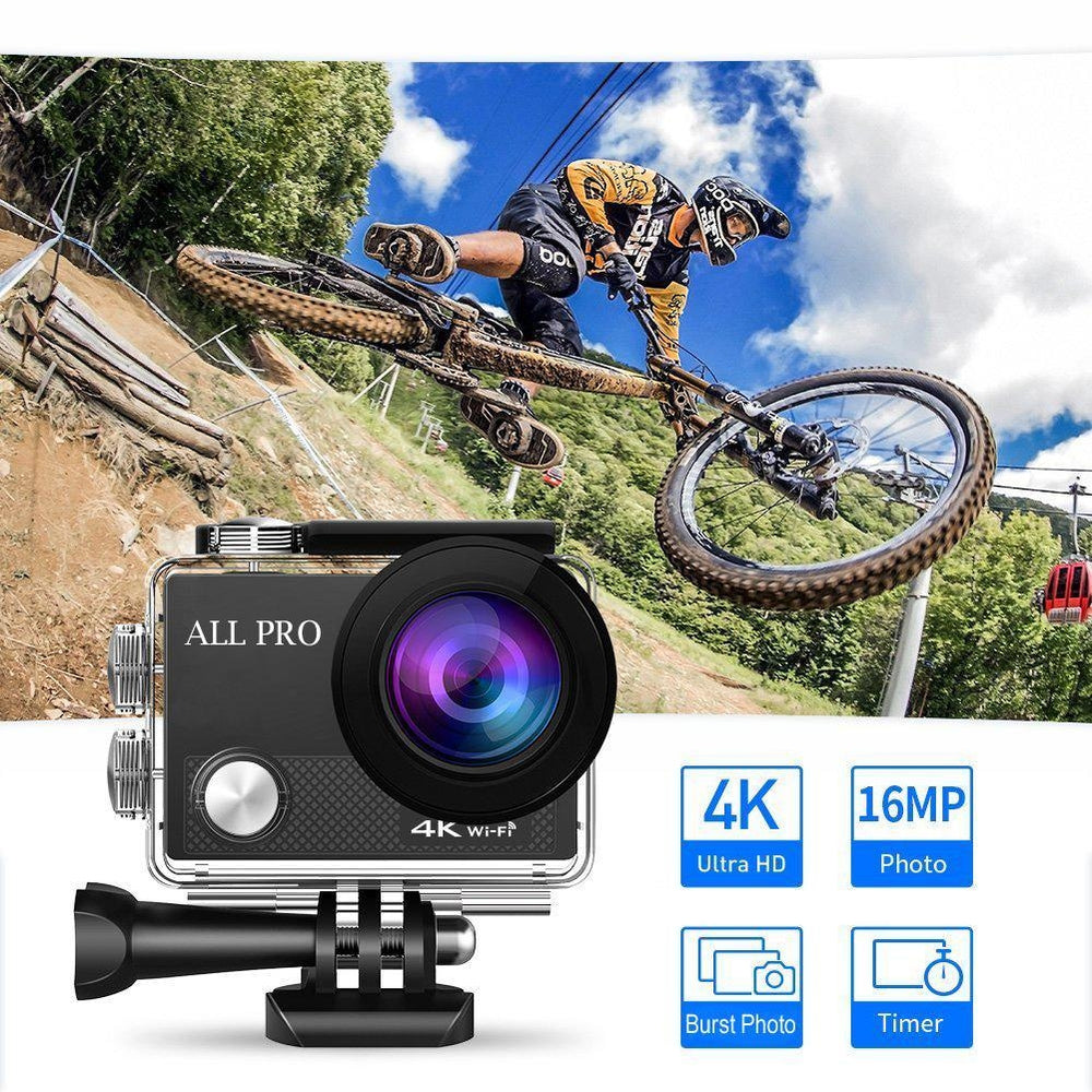 4K Action Pro Waterproof All Digital UHD WiFi Camera + RF Remote And Accessories Image 2
