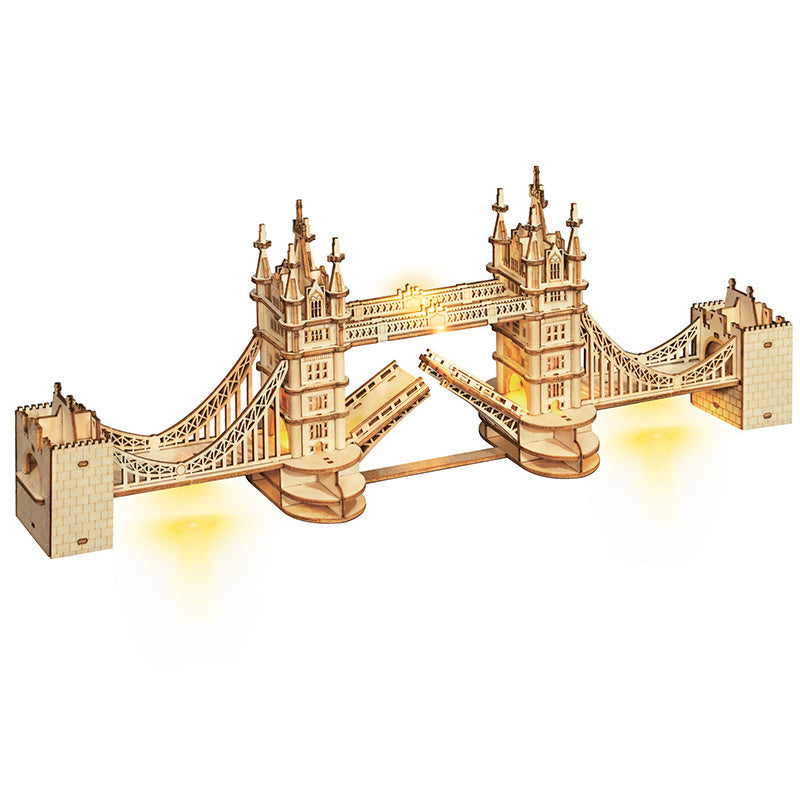 DIY 3D Tower Bridge Famous Building Wooden Puzzle Image 1