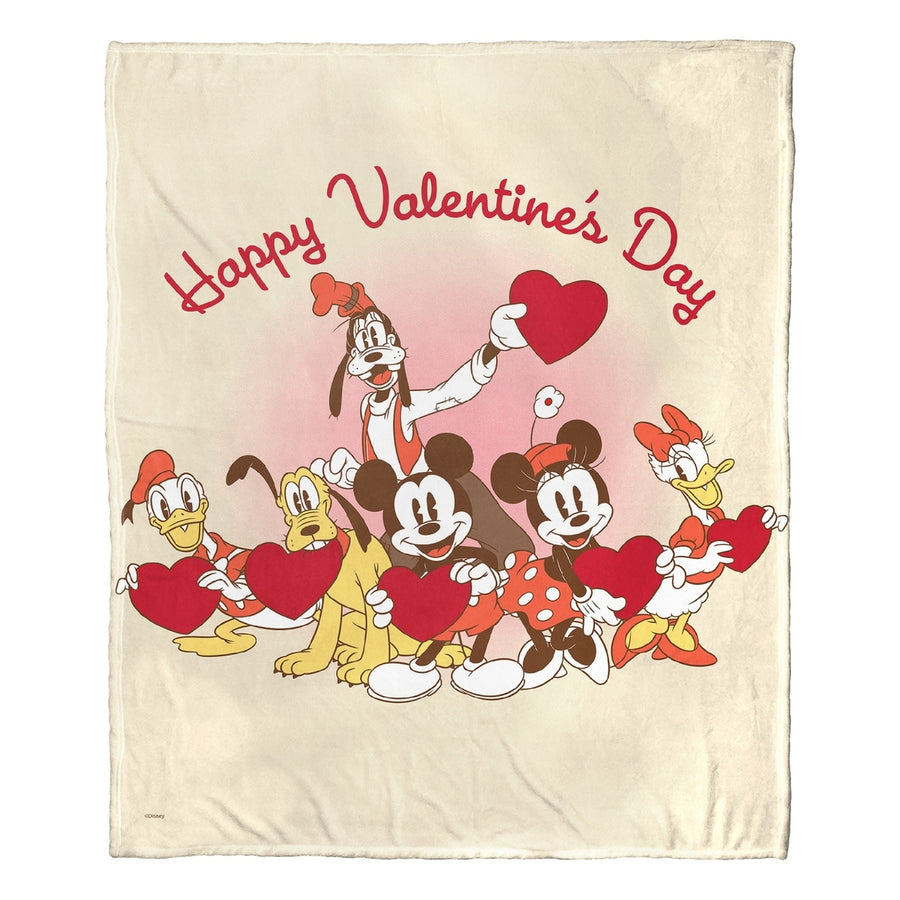 Mickey and Friends; Happy Valentines Day Group Aggretsuko Comics Silk Touch Throw Blanket; 50" x 60" Image 1