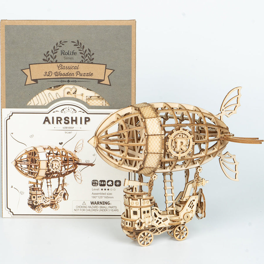 3D Wooden Model Building Kits Airship Puzzle Image 1