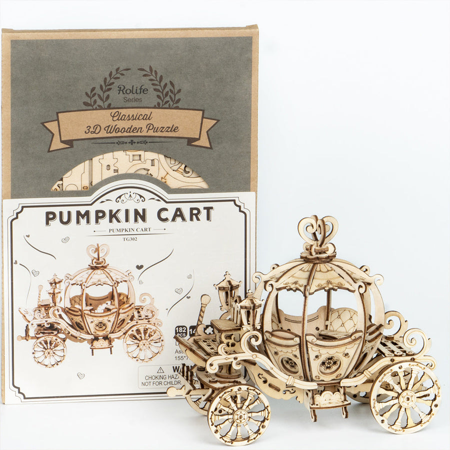 3D Wooden Puzzle Pumpkin Cart Model Image 1