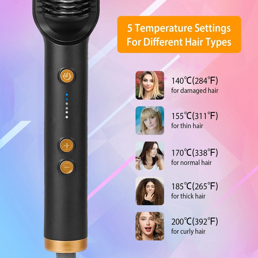 5 Temperature Electric Hair Straightener Brush Curler Hot Comb Adjustment 10S Fast Heating Image 2