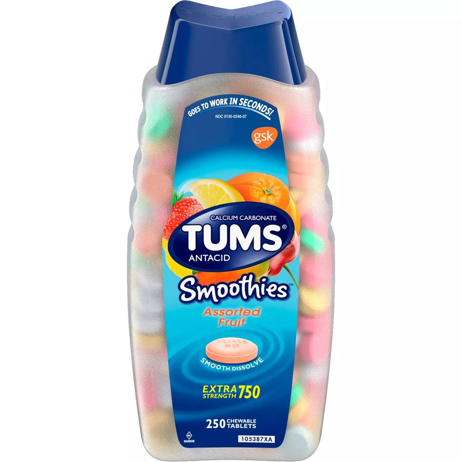 TUMS Smoothies Antacid Chewable Tablets for Heartburn ReliefFruit (250 Count) Image 1