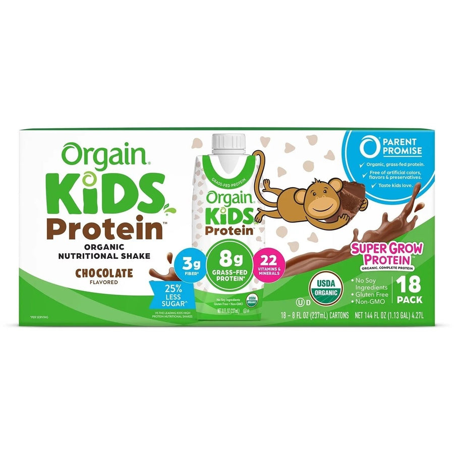 Orgain Kids Protein Organic Nutrition ShakeChocolate8 Fluid Ounce (18 Pack) Image 1