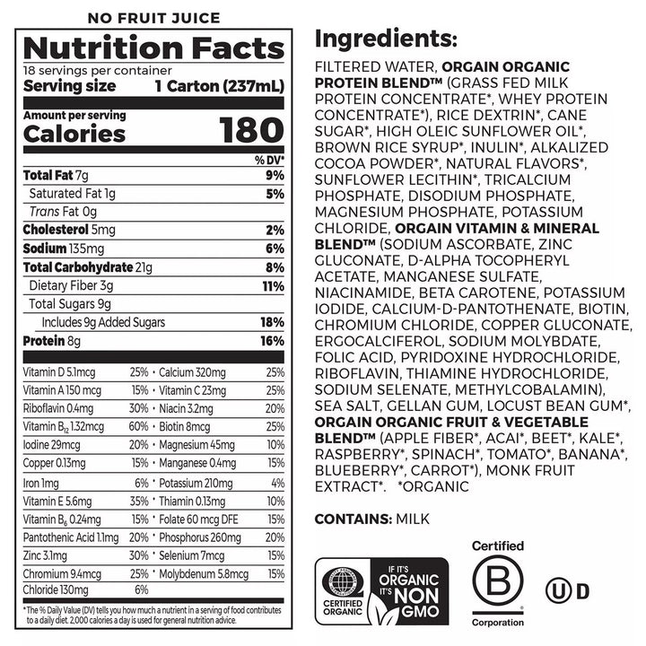 Orgain Kids Protein Organic Nutrition ShakeChocolate8 Fluid Ounce (18 Pack) Image 3