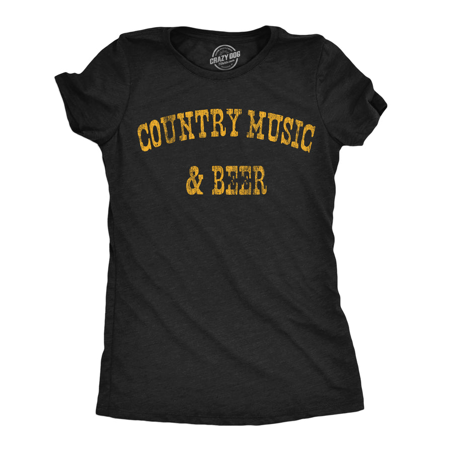 Womens Country Music And Beer Funny T Shirt Sarcastic Graphic Tee For Ladies Image 1