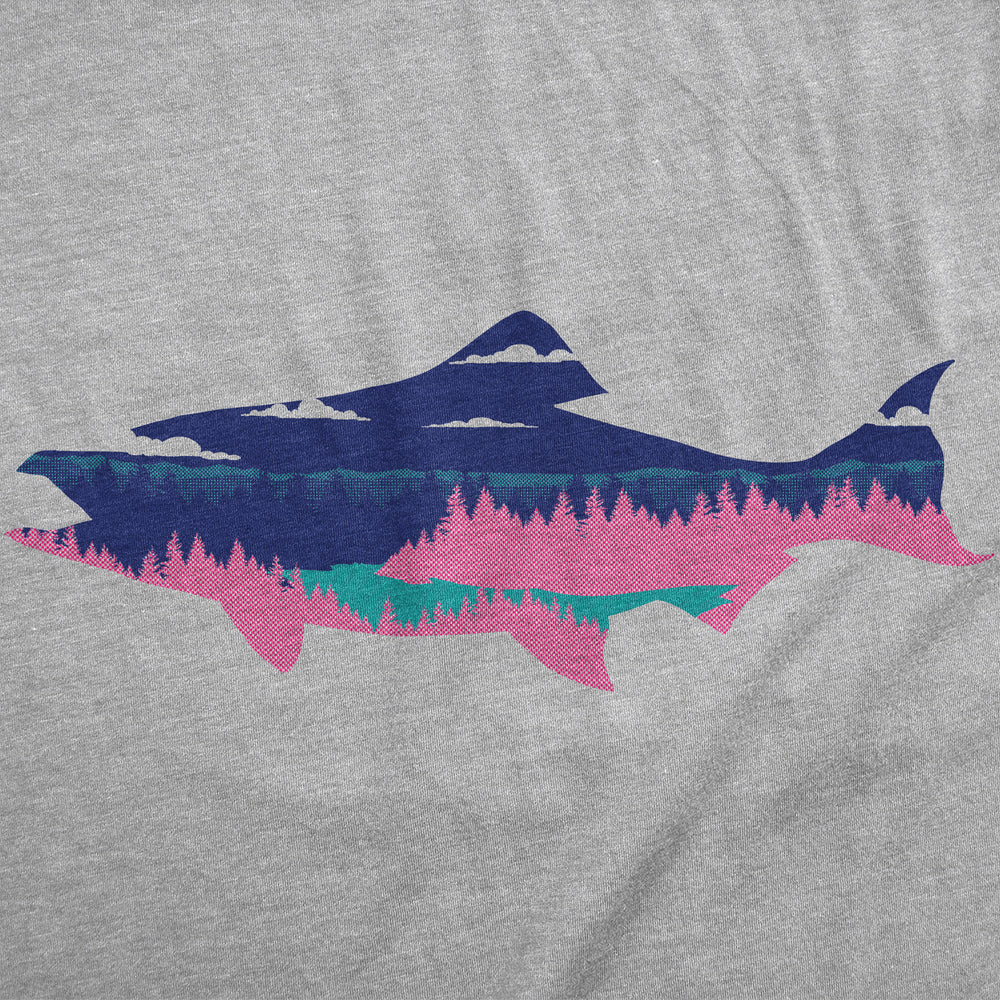 Mens Salmon Landscape Funny T Shirt Awesome Nature Lovers Graphic Tee For Men Image 2