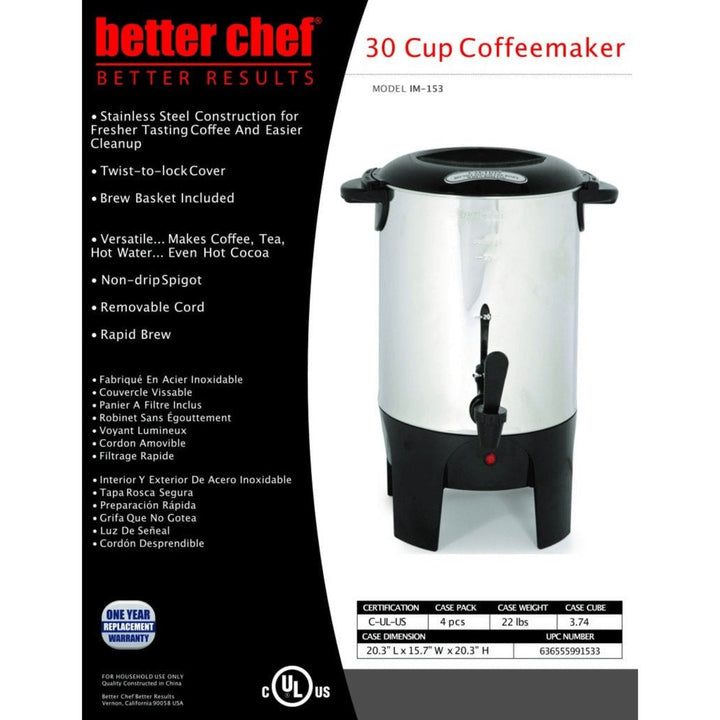 Better Chef 10 to 30 Cup Stainless Steel Urn Coffeemaker Image 4