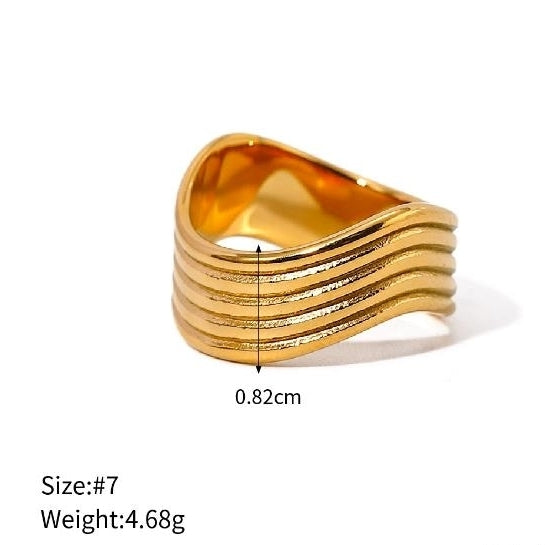 18k gold stainless steel minimalist line wave ringEuropean and American trend minimalist style ring Image 2