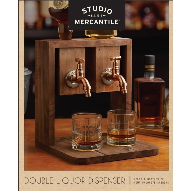 Studio Mercantile Double Liquor DispenserWood Dark Brown With Copper Finish- Image 1