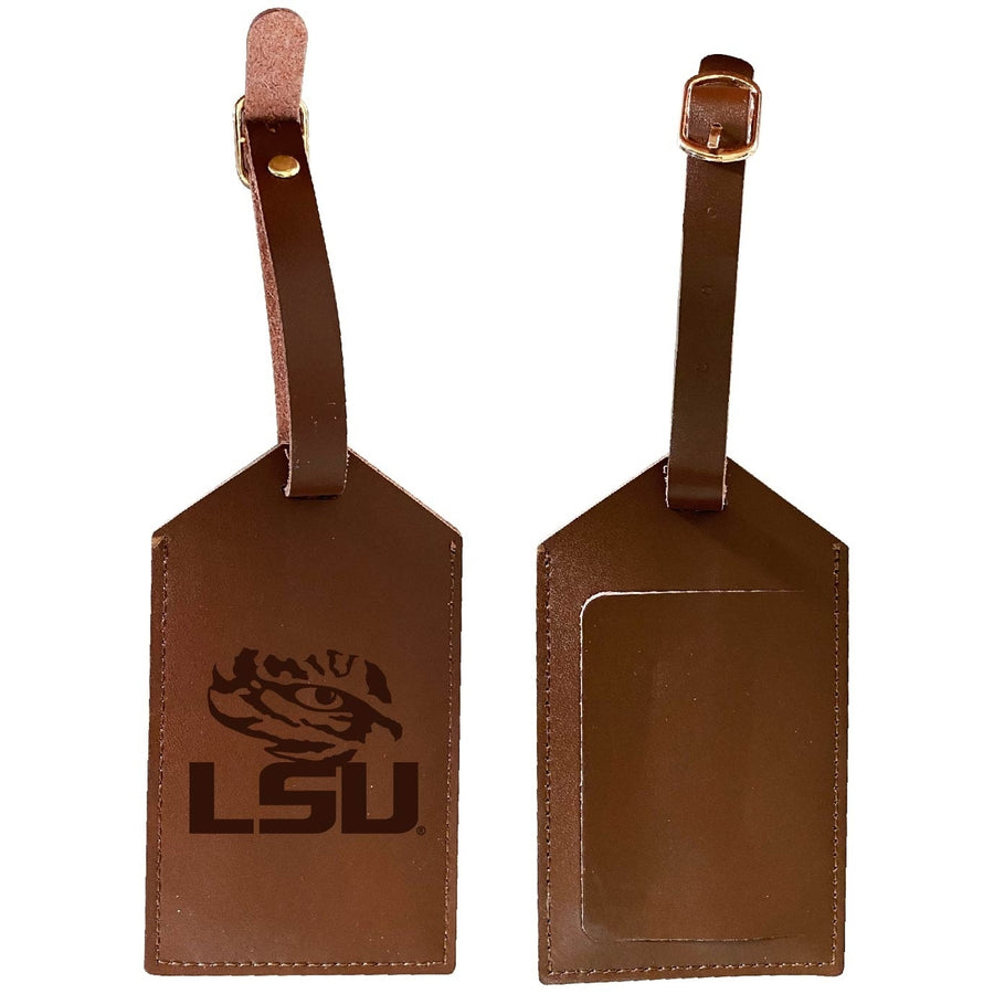 LSU Tigers Leather Luggage Tag Engraved Officially Licensed Collegiate Product Image 1