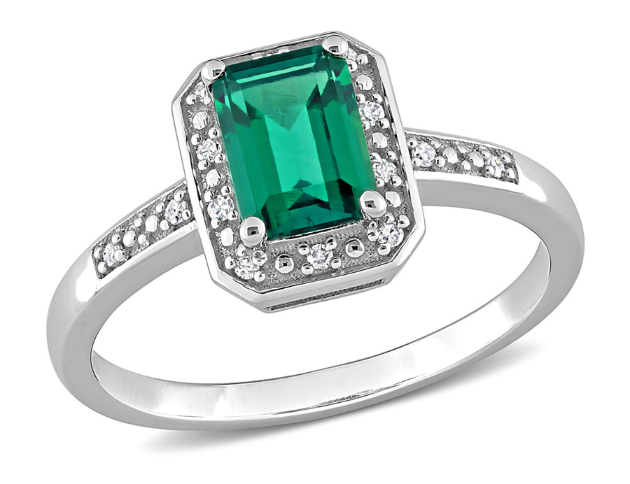 7/8 Carat (ctw) Emerald Ring in 10K White Gold with Accent Diamonds Image 1