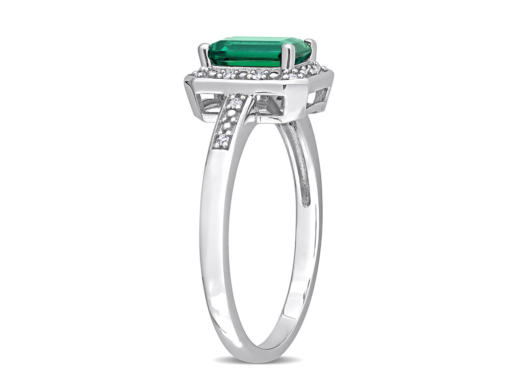 7/8 Carat (ctw) Emerald Ring in 10K White Gold with Accent Diamonds Image 2