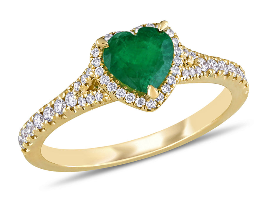 2/3 Carat (ctw) Emerald Heart Halo Ring in 14K Yellow Gold with Diamonds Image 1